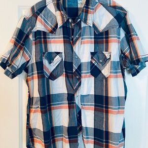Arizona Jean Company Blue and Orange Checkered Shirt